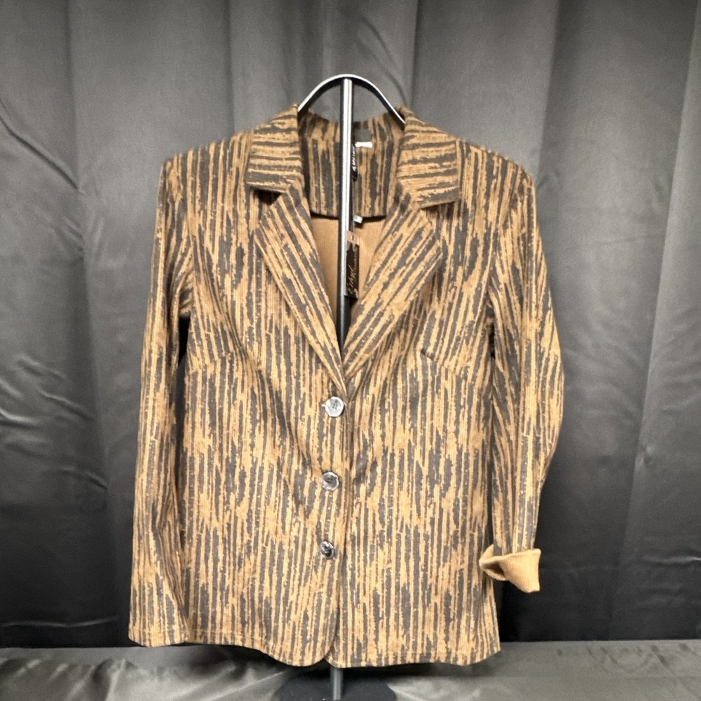 ETHYL Zebra Animal Print Button Front Lined Collared Jacket Brown Black S